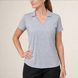 Lady Hagen V-Neck Fitted Golf Polo Shirt Short Sleeved Heather Gray Size Large